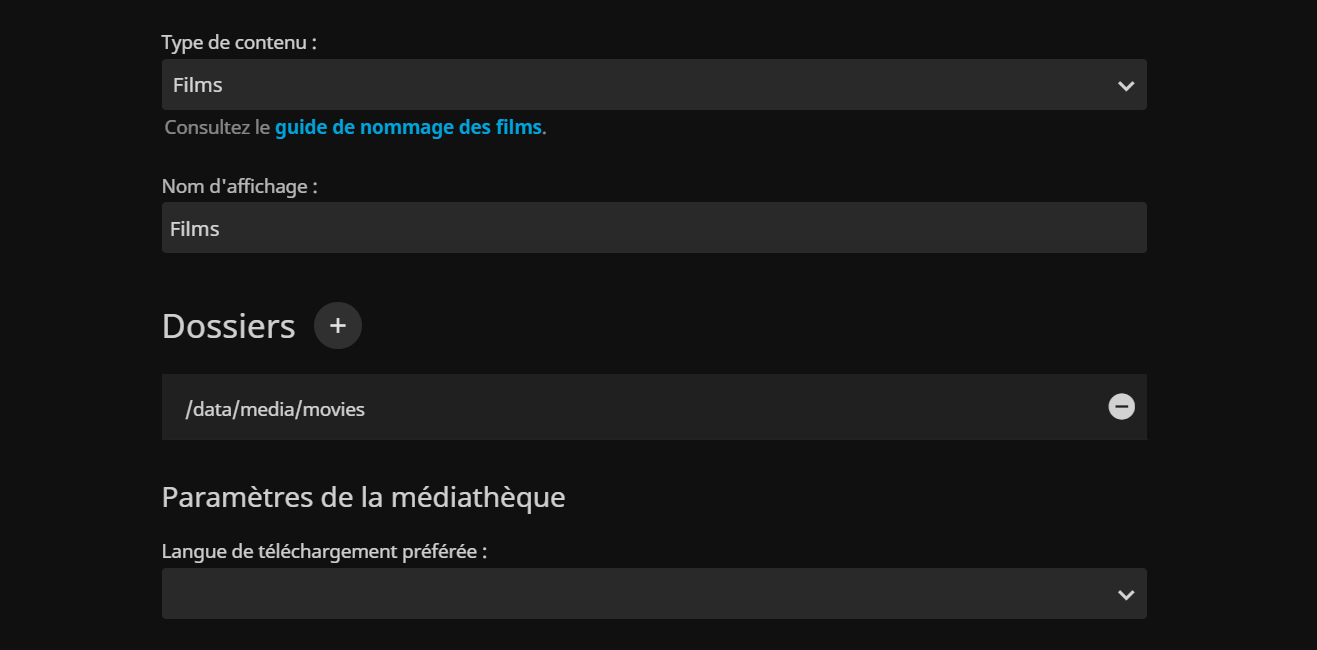 jellyfin_média Exemple de configuration des médiathèques