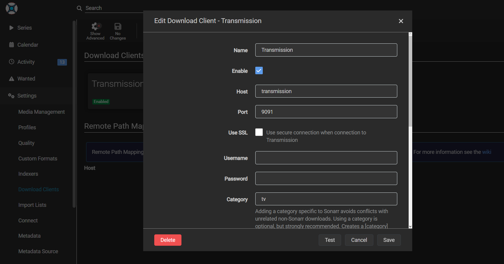 sonarr_download Exemple de configuration de transmission