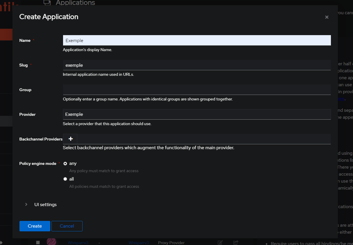 authentik create application Image d'exemple de création d'application