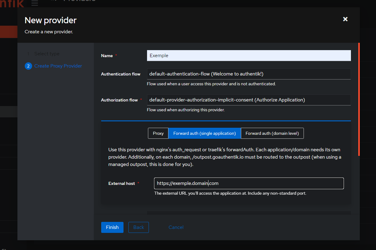 authentik new provider Image d'exemple de création de proxy provider
