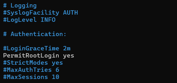 Image du fichier config où modifier PermitRootLogin 
