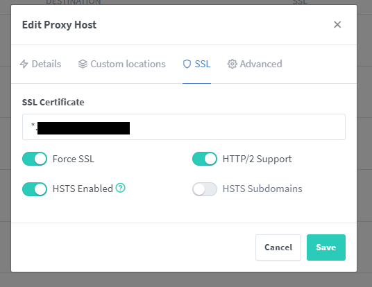 Image d'exemple de configuration de SSL de proxy host
