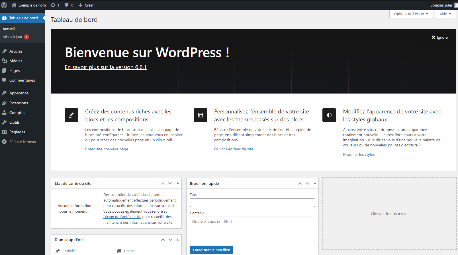 Image de tableau de bord de WordPress