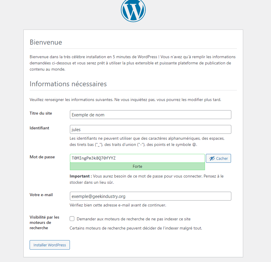 Image de configuration initiale de WordPress