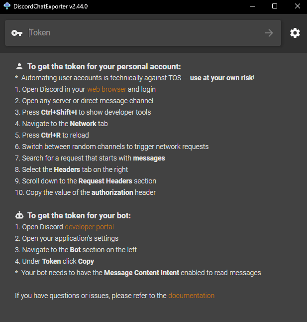 Image représentant les instructions de DiscordChatExporter
