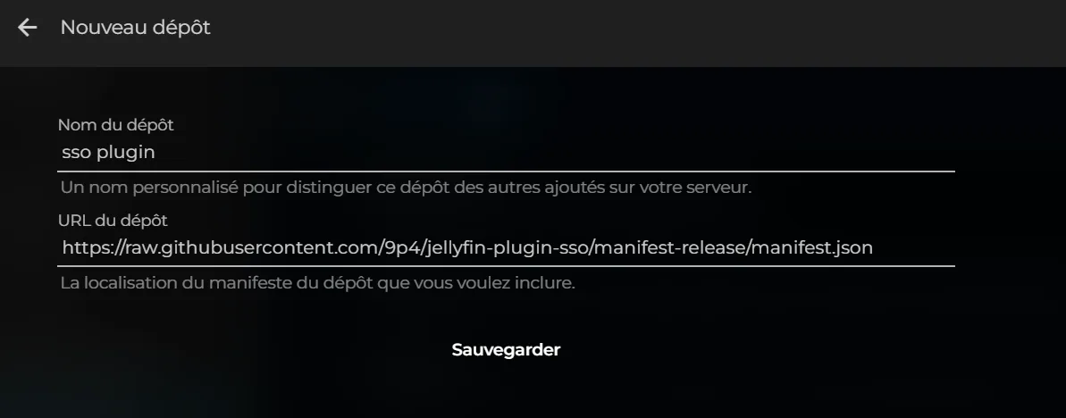 Image montrant l'ajout du dépôt à Jellyfin