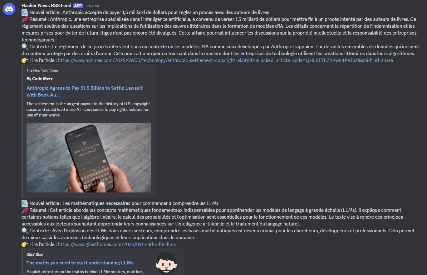 Image du résultat reçu dans Discord