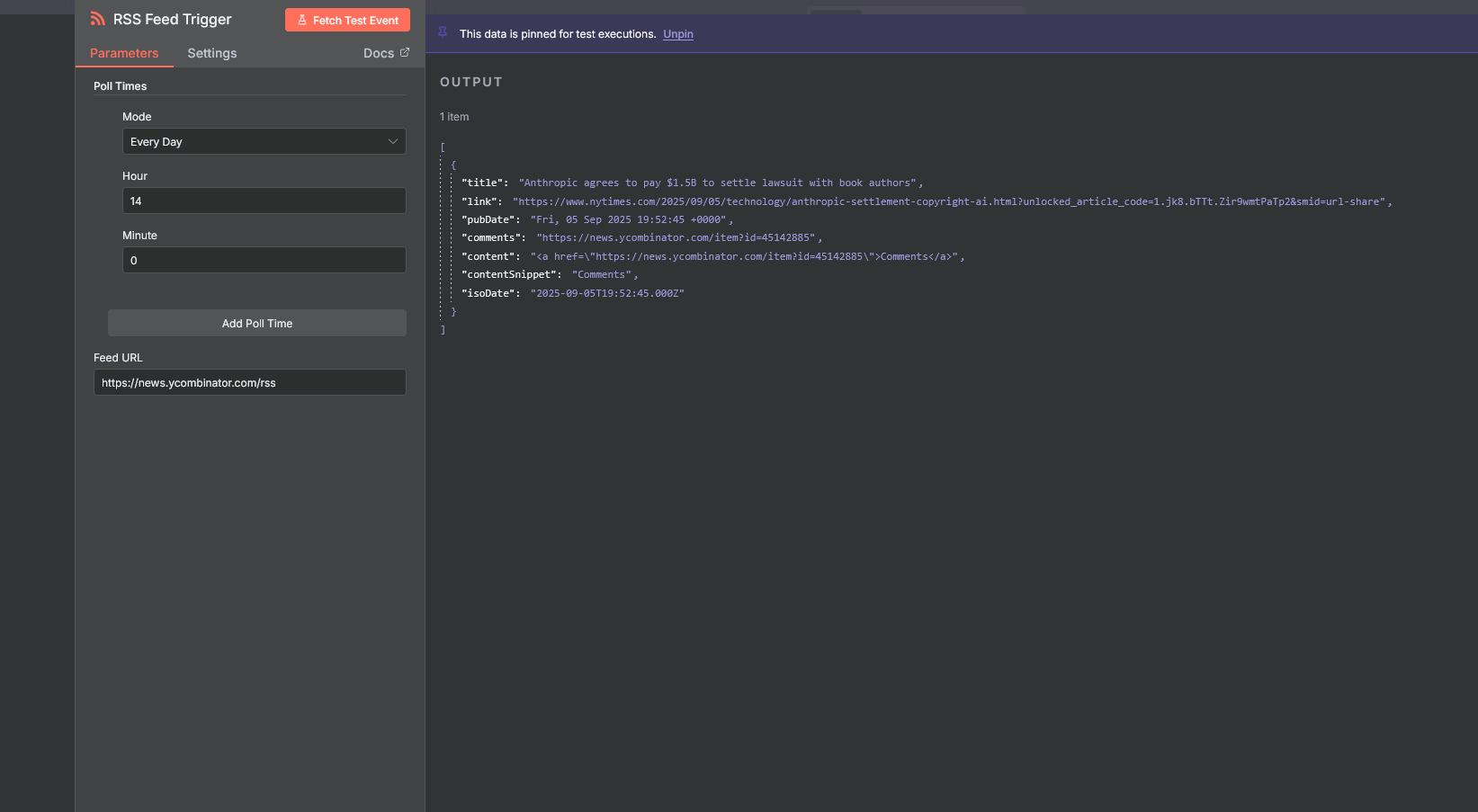 Image du node rss feed trigger